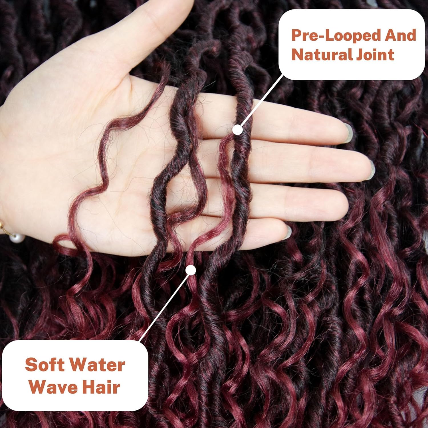 Goddess Locs Crochet Hair 14 inch Ombre Burgundy Goddess Faux Locs Crochet Hair for women Boho Faux Locs Pre-looped Curly Faux locs Crochet Hair Tbug#