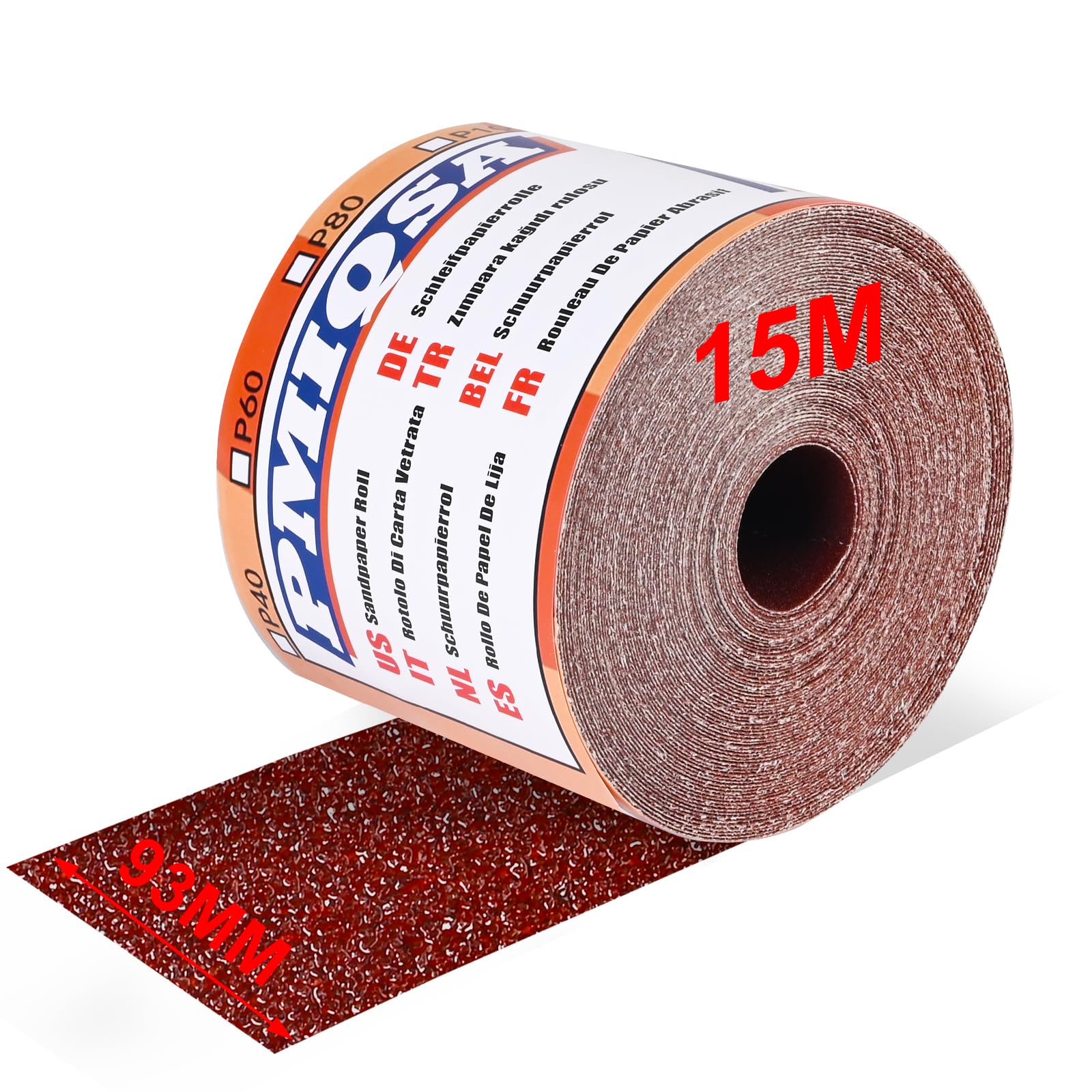 PMIQSA Sandpaper Roll 15m x 93mm Grit 40 Emery Cloth Sanding Rolls โ image 1