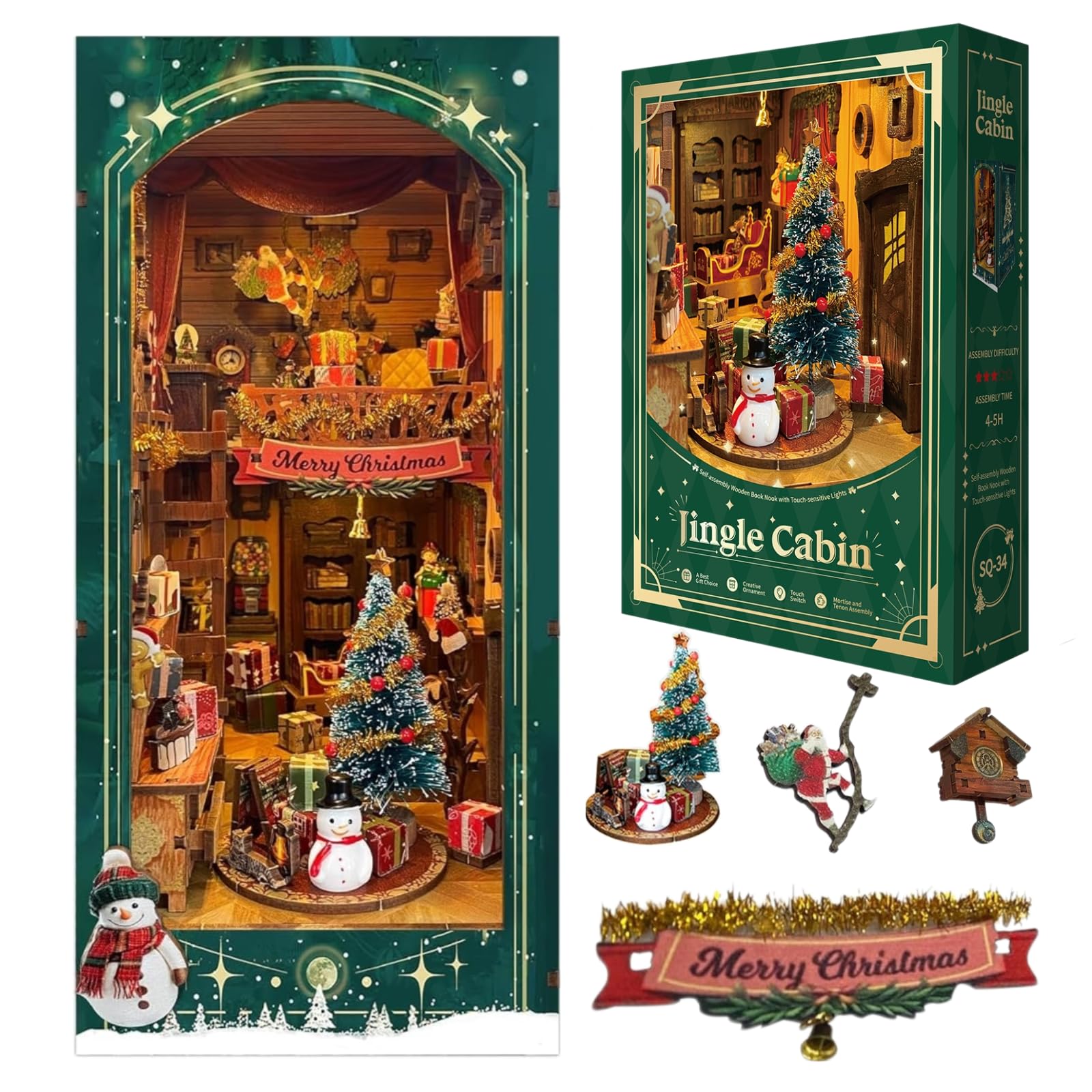 Jiavalis Christmas Jingle Cabin DIY Book Nook Kit 3D Wooden Puzzles Adults