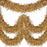 Vista 21 de Guirnalda de flecos de papel de aluminio de Navidad de 25 pies con borlas metálicas para colgar en la pared, telón de fondo para flotadores