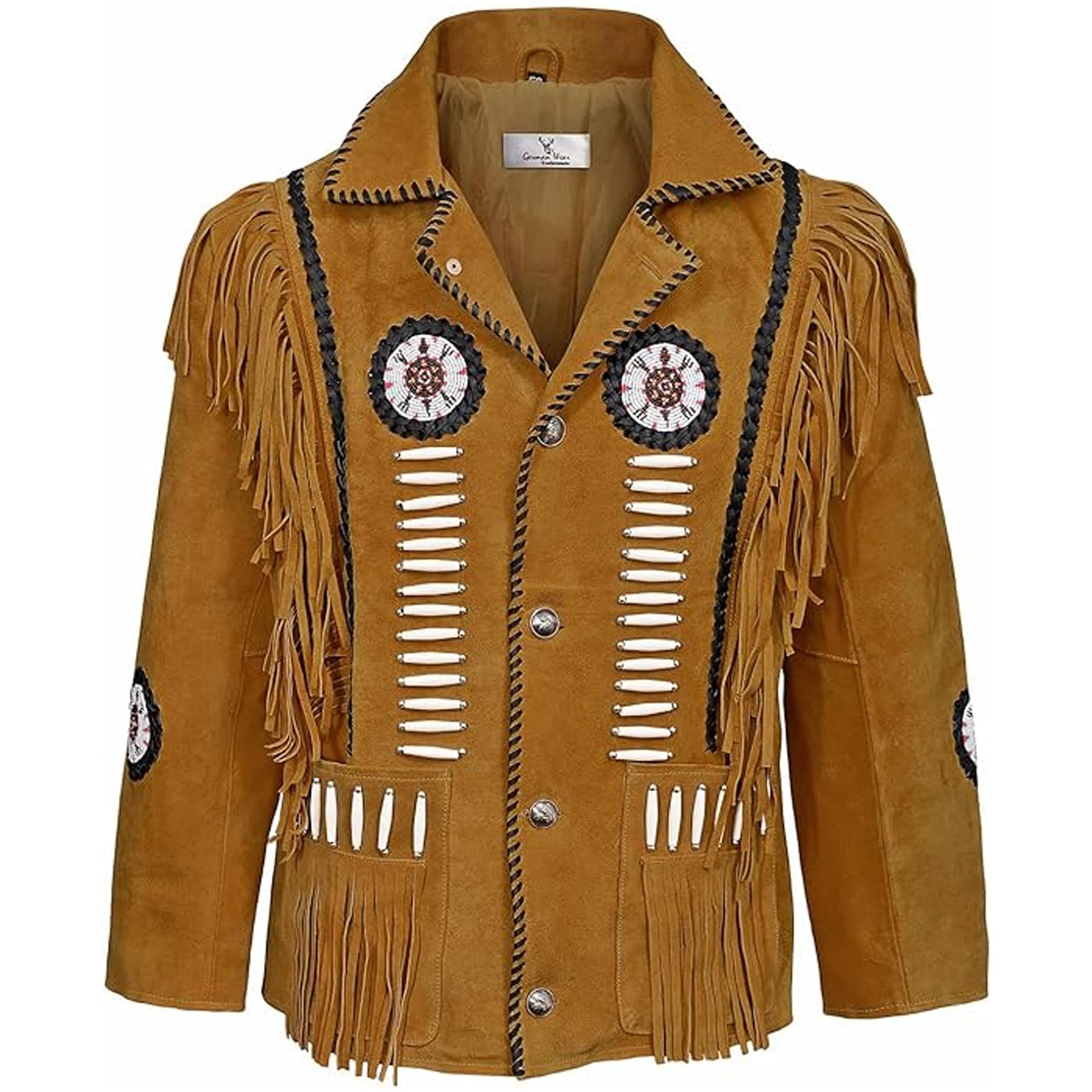 German Wear Herren Indianer Westernjacke Reiter Jacke Western-Lederjacke Tracht jacken