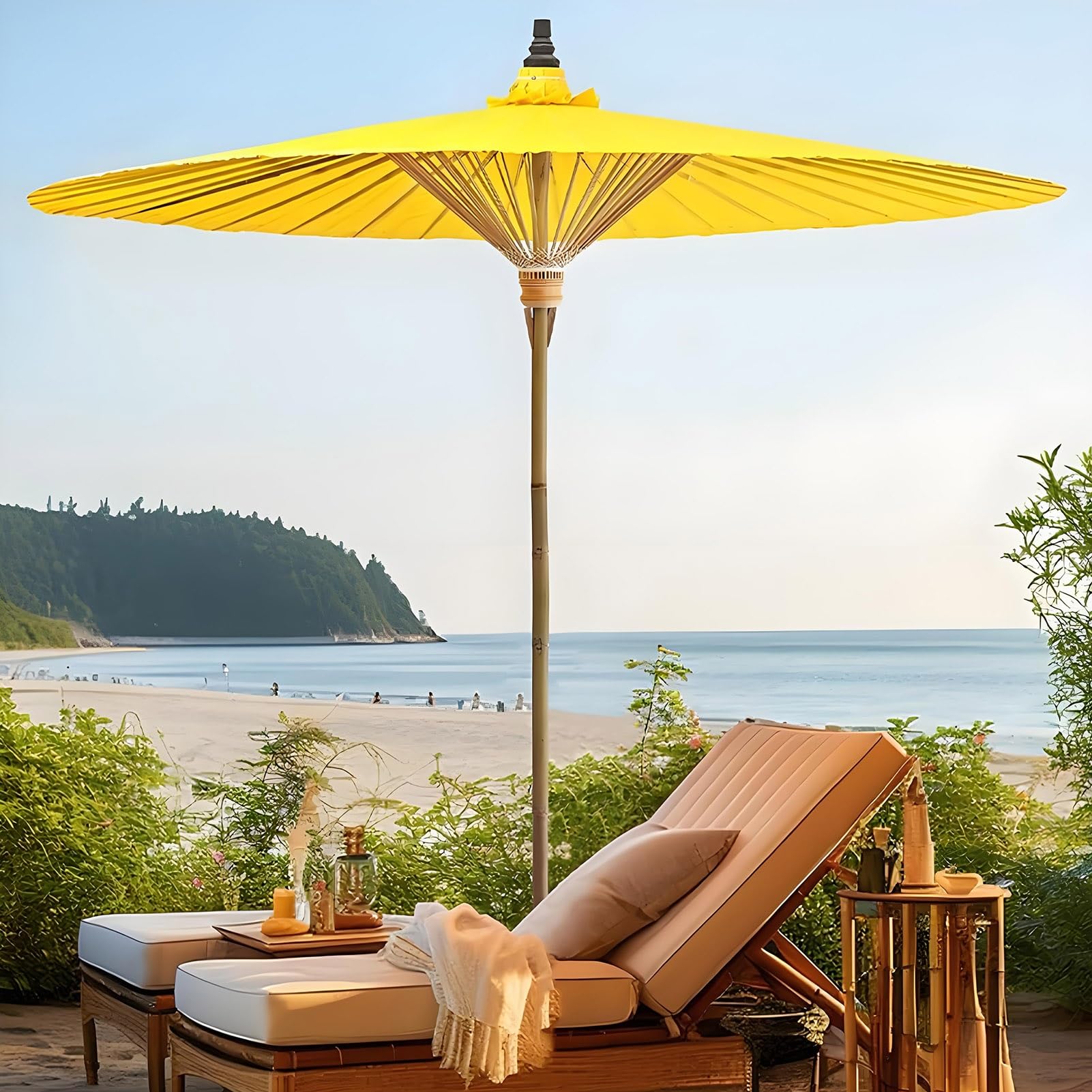 200 cm okrągły parasol Shanghai, odporny na promieniowanie UV, osłona przeciwsłoneczna z bambusa na patio, basen