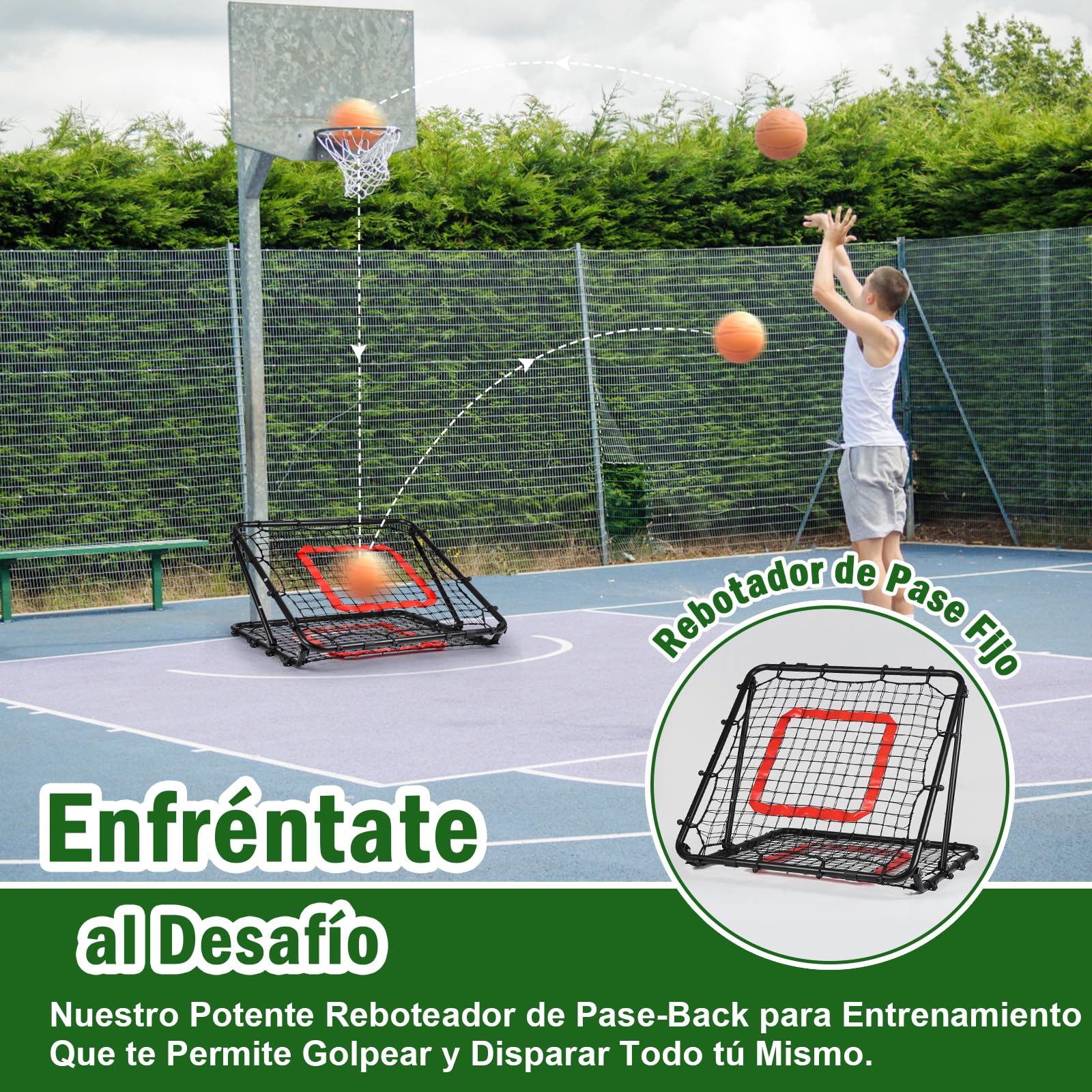 Red de Rebote Fútbol Plegable, Malla de PE de Doble Capa, Ángulo Ajustable