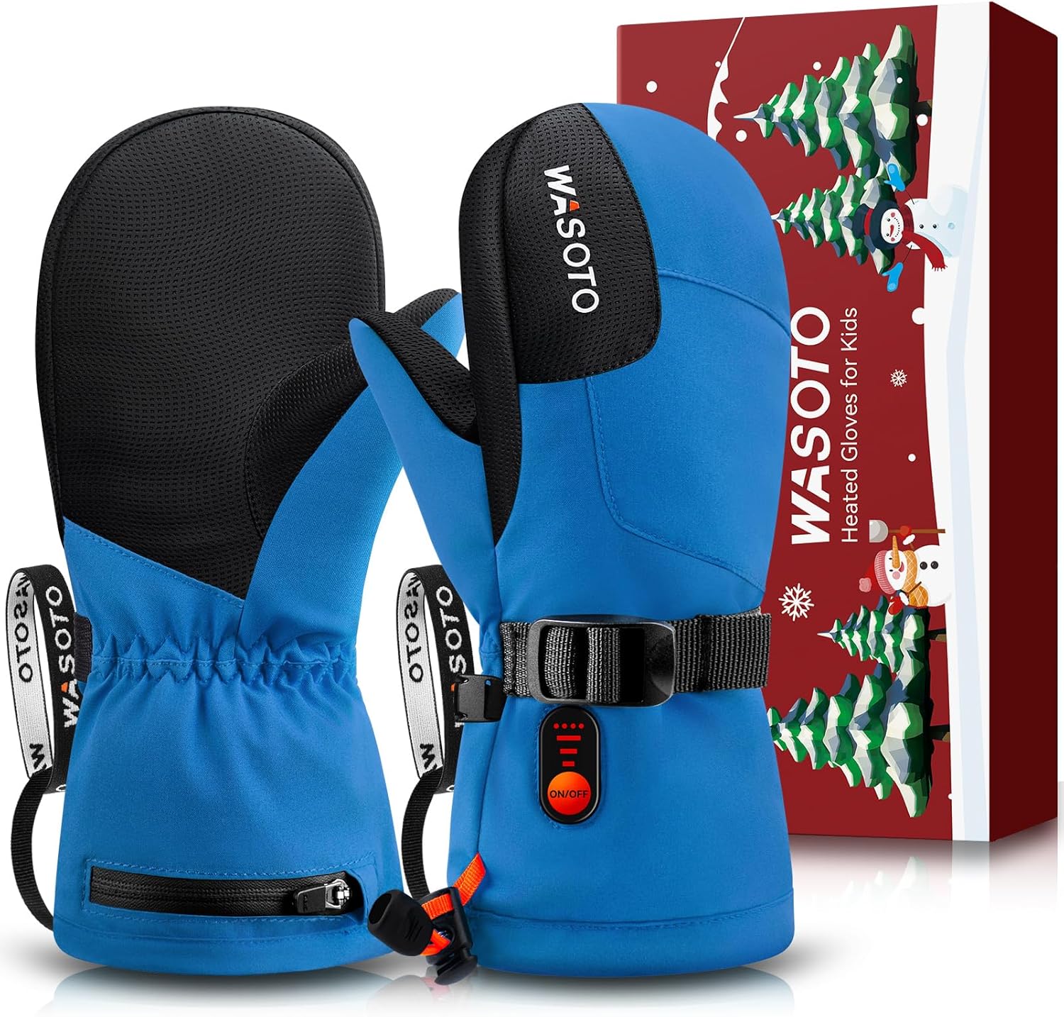 WASOTO Heated Mittens for Kids - Waterproof Electric Heated Ski Gloves for Skiing, Snowboarding, Snowmobiling, Hiking (PU)