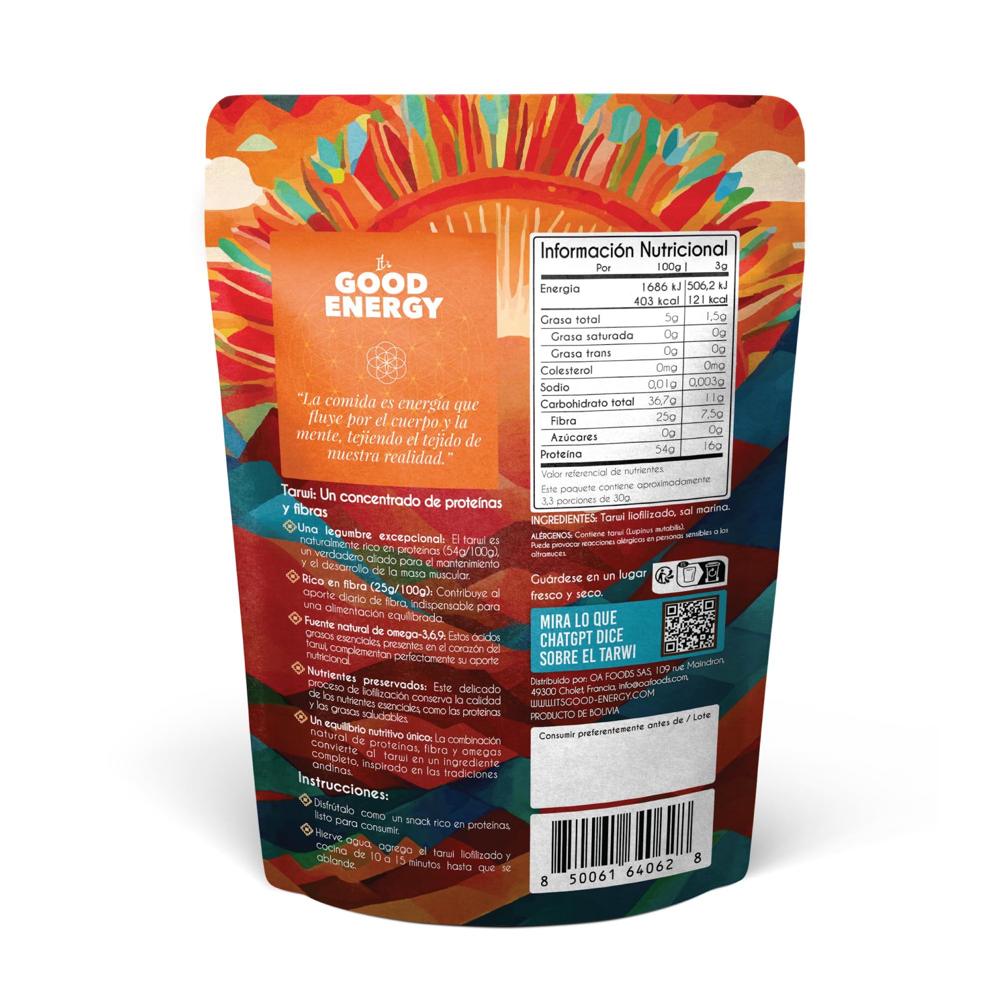 It’s Good Energy Tarwi (Chocho) Frijoles Liofilizados – 54 g de proteína | Bajos en carbohidratos, altos en fibra, snack vegano de origen vegetal | Superalimento apto para dieta keto | Bolsa de 3.5 oz