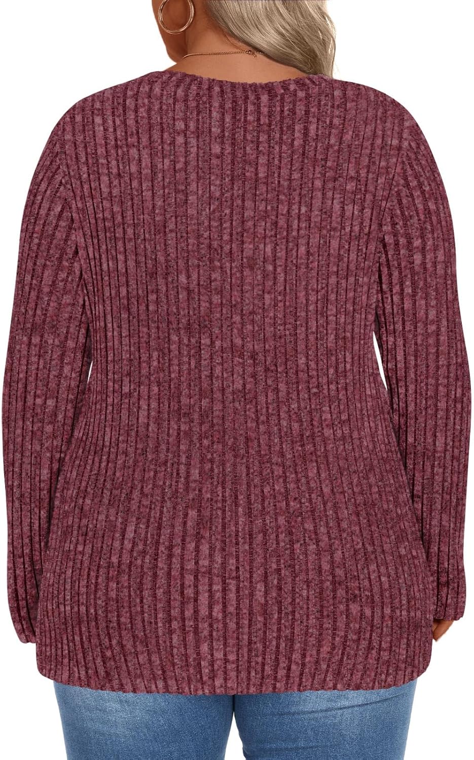 HOTGIFT Womens Plus Size Sweater Tops Long Sleeve Crewneck Casual Tunic Shirts Buttons XL-5XL Blouse Soft Comfy Fashion - Image 4