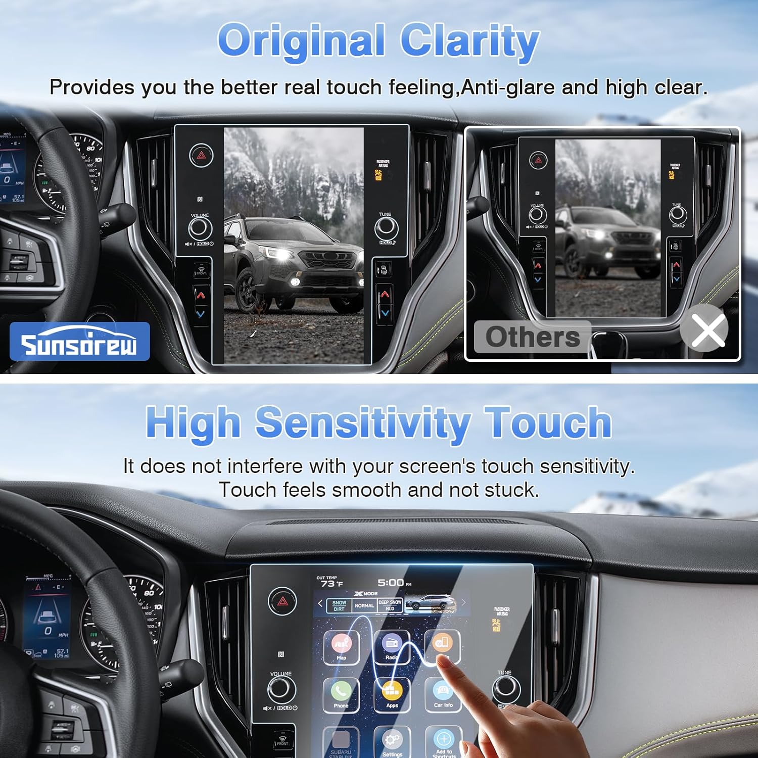 Sunsdrew 2PCS Screen Protector for 2020-2024 2025 Subaru Outback Legacy Accessories 11.6-inch GPS Touch Screen Radio Display Protector 9H Tempered Glass Protective Film Anti-Glare Smooth as Silk