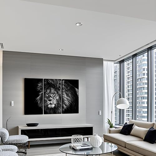 Miniatura 3 de LevvArts Lienzo decorativo para pared, diseño de león blanco y negro, impresión moderna de 3 piezas para decoración de pared en casa, oficina, listo