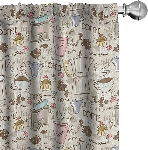 Miniatura 32 de Ambesonne Cortinas grises para ventana, pequeños lunares sobre fondo blanco, estilo retro, patrón tradicional pastel, decoración ligera, juego de 2