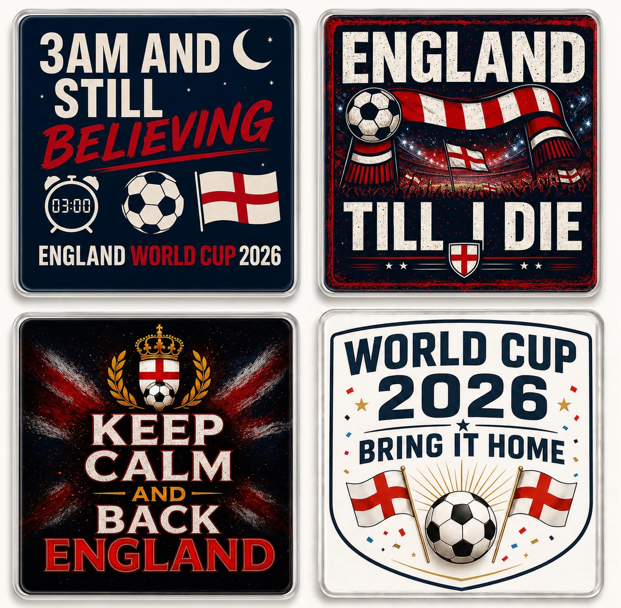 England Football World Cup Coasters Set of 4 | Match Day Drinks Mats Set 2026 (Ultimate Supporters)