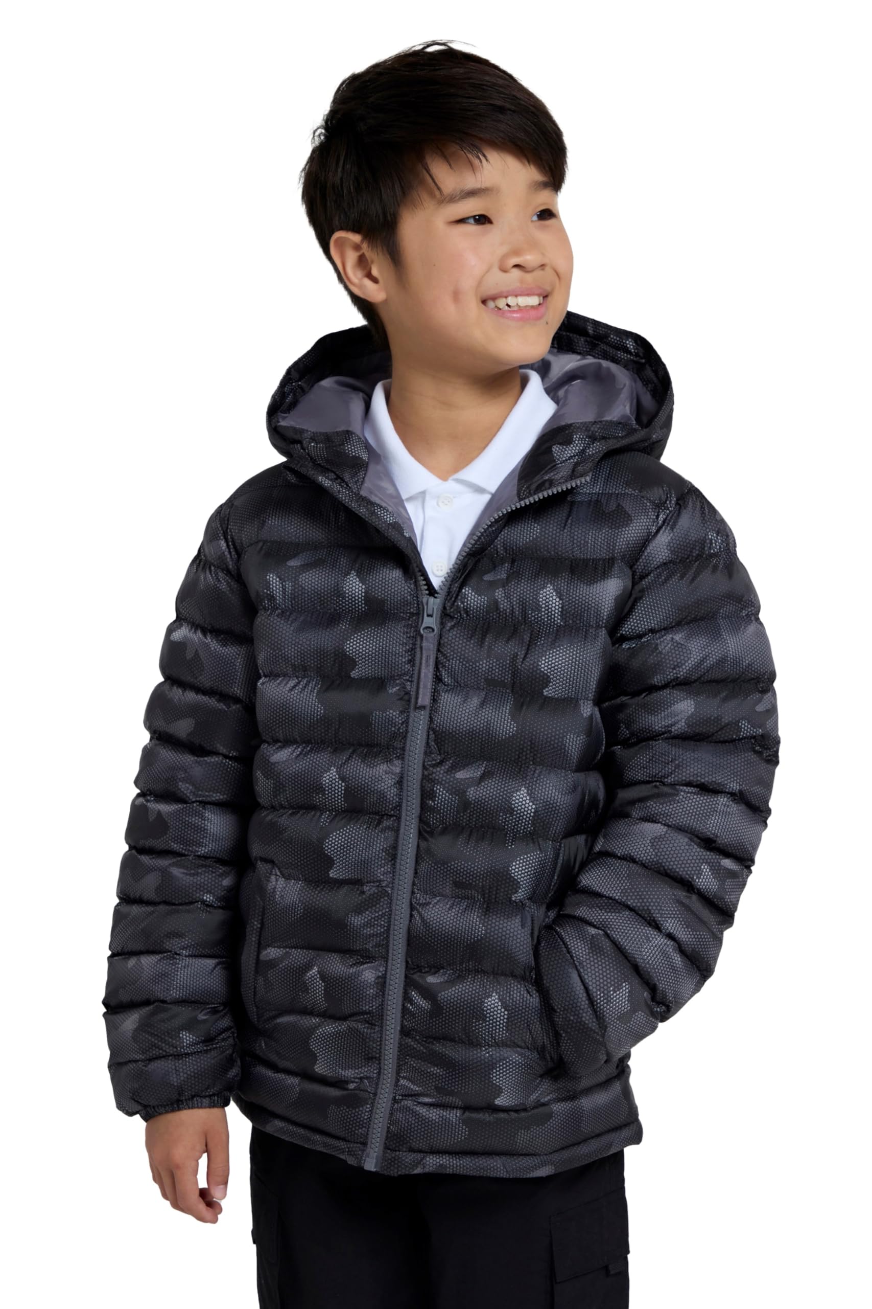Mountain Warehouse Boys Charcoal (Printed) Printed Seasons Kids Padded Jacket - Water Resistant Puffer Coat, Lightweigh, Elasticised Cuffs, & Girls - For Spring Summer Kids Size 3-4 Years