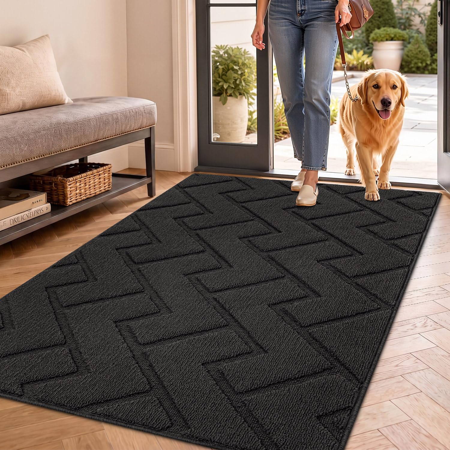 hicorfe Tapete para interiores, tapete para puerta delantera y trasera, parte trasera de goma, antideslizante, 36 x 59 pulgadas, absorbente, resistente a la suciedad, tapete interior para entrada,