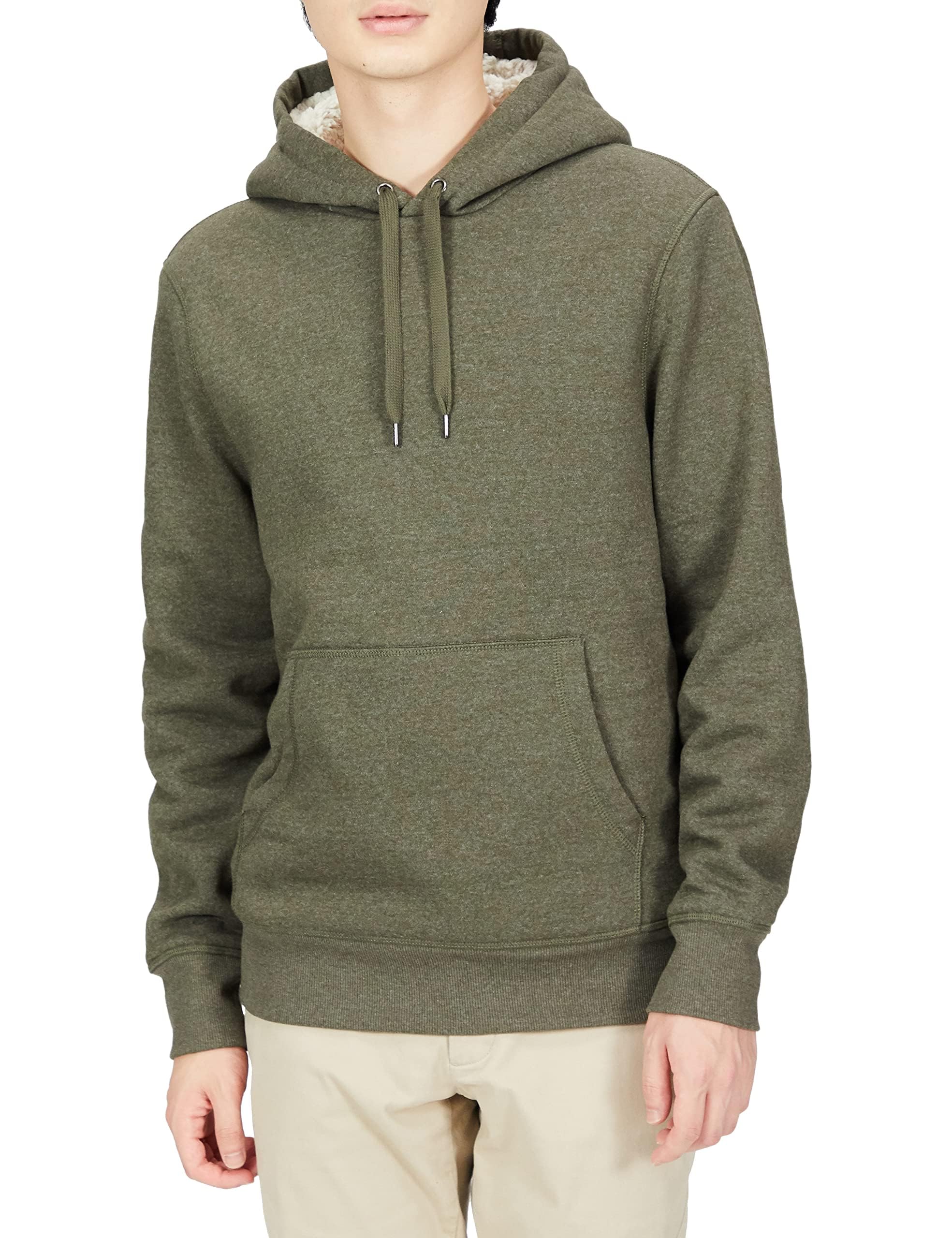 Amazon Essentials Men's Sherpa-Lined Fleece Pullover Hoodie, Olive, M