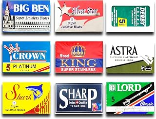 Astra-Derby-Shark-Lord-Treet-Sharp-Big Ben 50 Quality Double Edge Razor Blades Sampler (9 different brands)