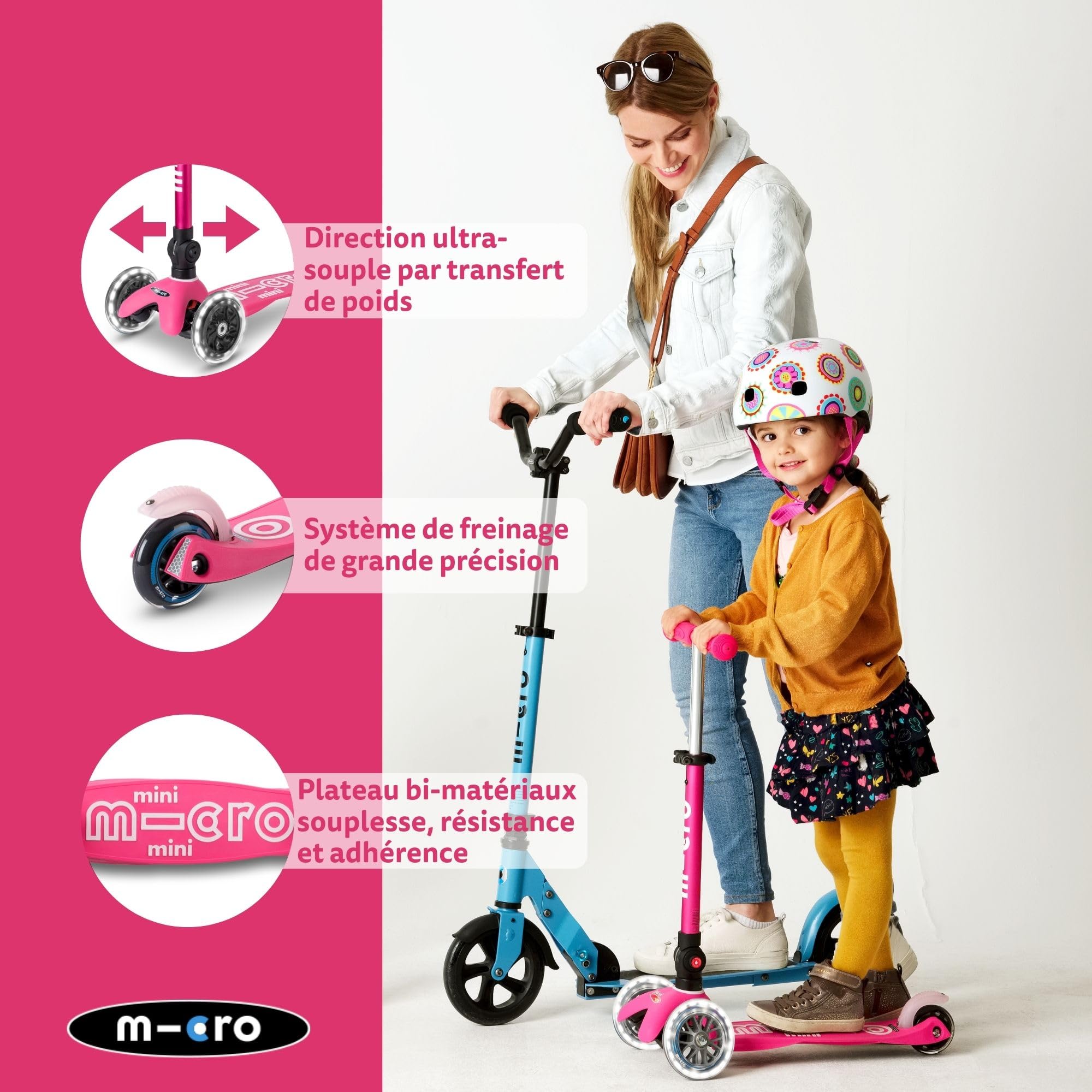 Micro, Mini Micro Deluxe Pliable LED, Trottinette Enfant 3 Roues, 2 à 5 Ans | Direction souple par transfert de poids, Guidon réglable au millimètre, Légère, Roues PU LED à induction, Swiss Design