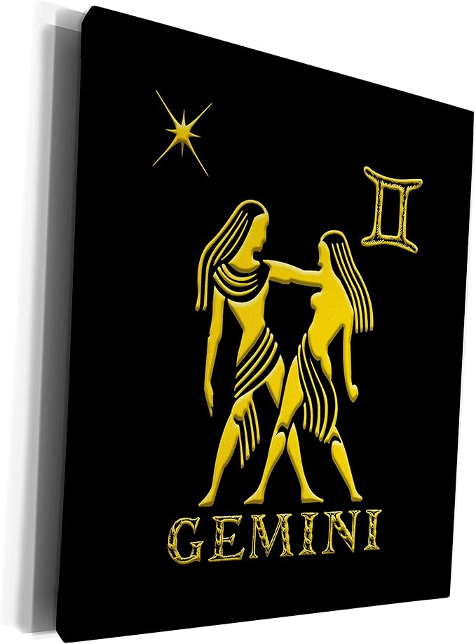 3dRose Museum Grade Canvas Wrap - Gemini Zodiac symbol. Image of twins, a star and a sign. Gift, charm Alexis Design - Zodiac