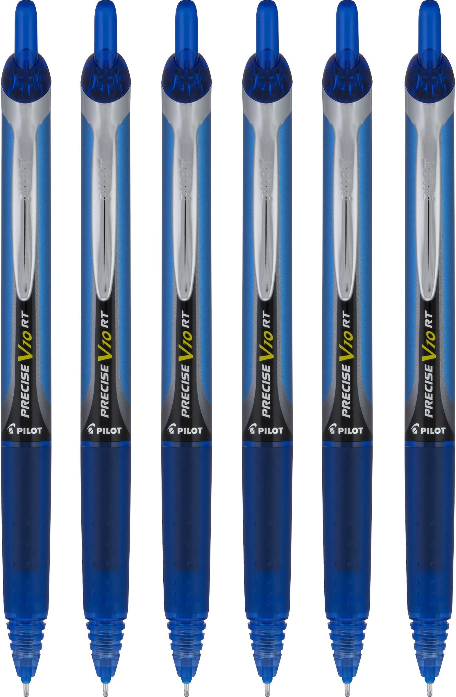 Pilot Precise V10 RT Retractable Liquid Ink Rollerball Pens, Bold Point, 1.0mm, Blue Ink, 6 Count