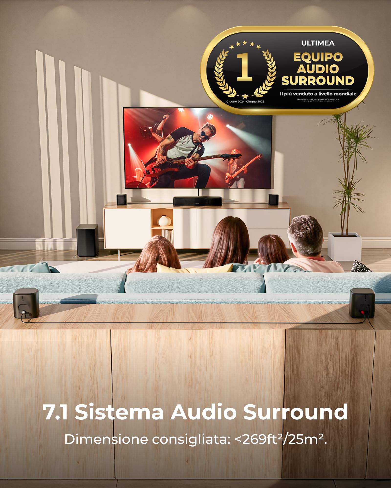 ULTIMEA 7.1 Soundbar TV, Sistema Audio Home Theater Surround | Subwoofer da 5,25", Potenza di Picco di 350 W, 4 Altoparlanti Surround, Controllo tramite App, HDMI ARC, Bluetooth 6.0