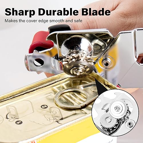 Miniatura 3 de TJ POP - Abrelatas manual, abrelatas de mano resistente, borde liso, perilla de fácil giro, con abrebotellas, accesorios de cocina, color rojo