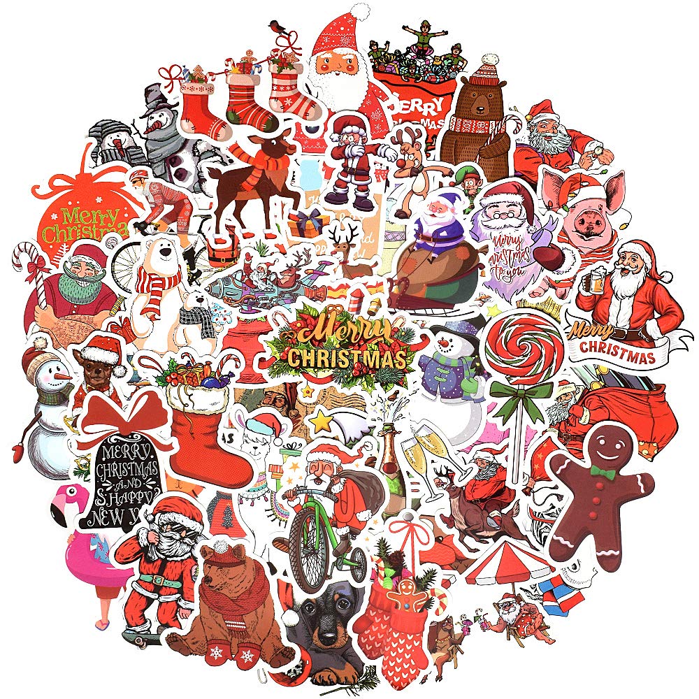 QTLWaterproof Vinyl Stickers for Scrapbooking Laptop Kids Party Favors (50 Pcs Christmas Style)