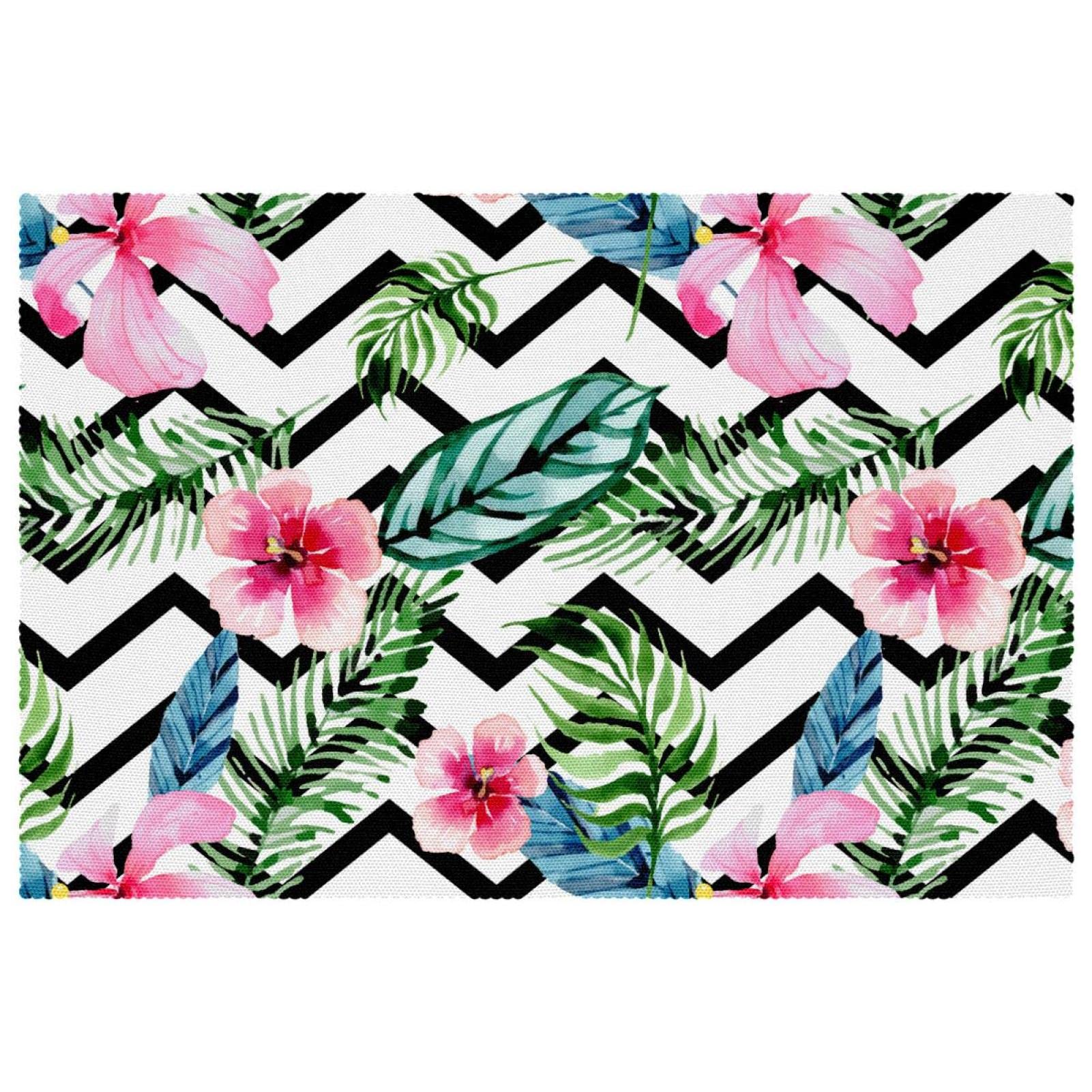 Set de table fleur tropicale aquarelle lavable et résistant pour cuisine chic Lot de 4