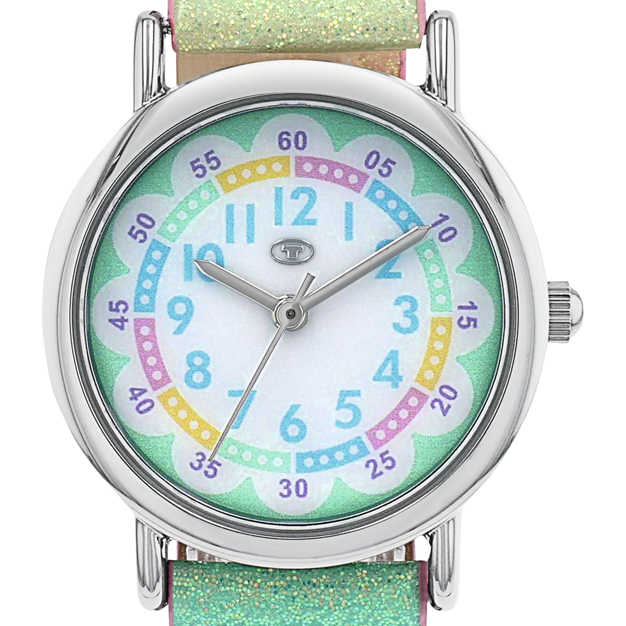 TOM TAILOR - Mädchen Quarz Armbanduhr - Alloy Gehäuse in Silber - mehrfarbiges Kunstleder Armband - Wasserdicht 3 Bar - Blumen Design