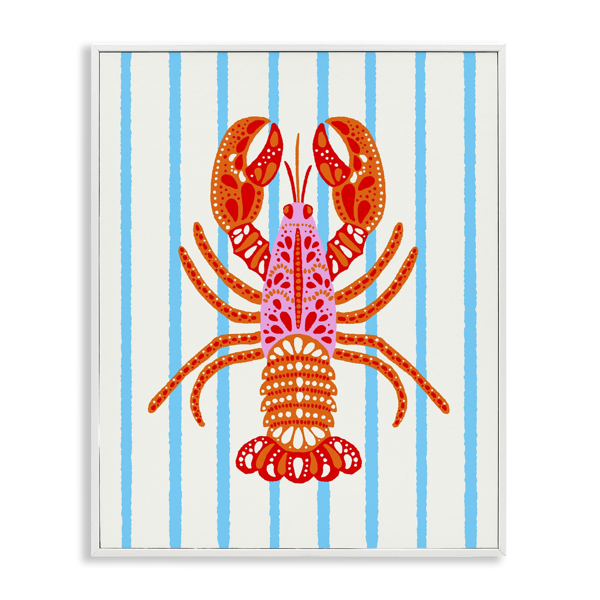 Stupell Industries 'Bright Boho Lobster on Stripes', Framed Giclee Art, White, 16 x 20 Inches, Easy to Hang and Sturdy, Made in USA, by Indira Prieto | IndySign