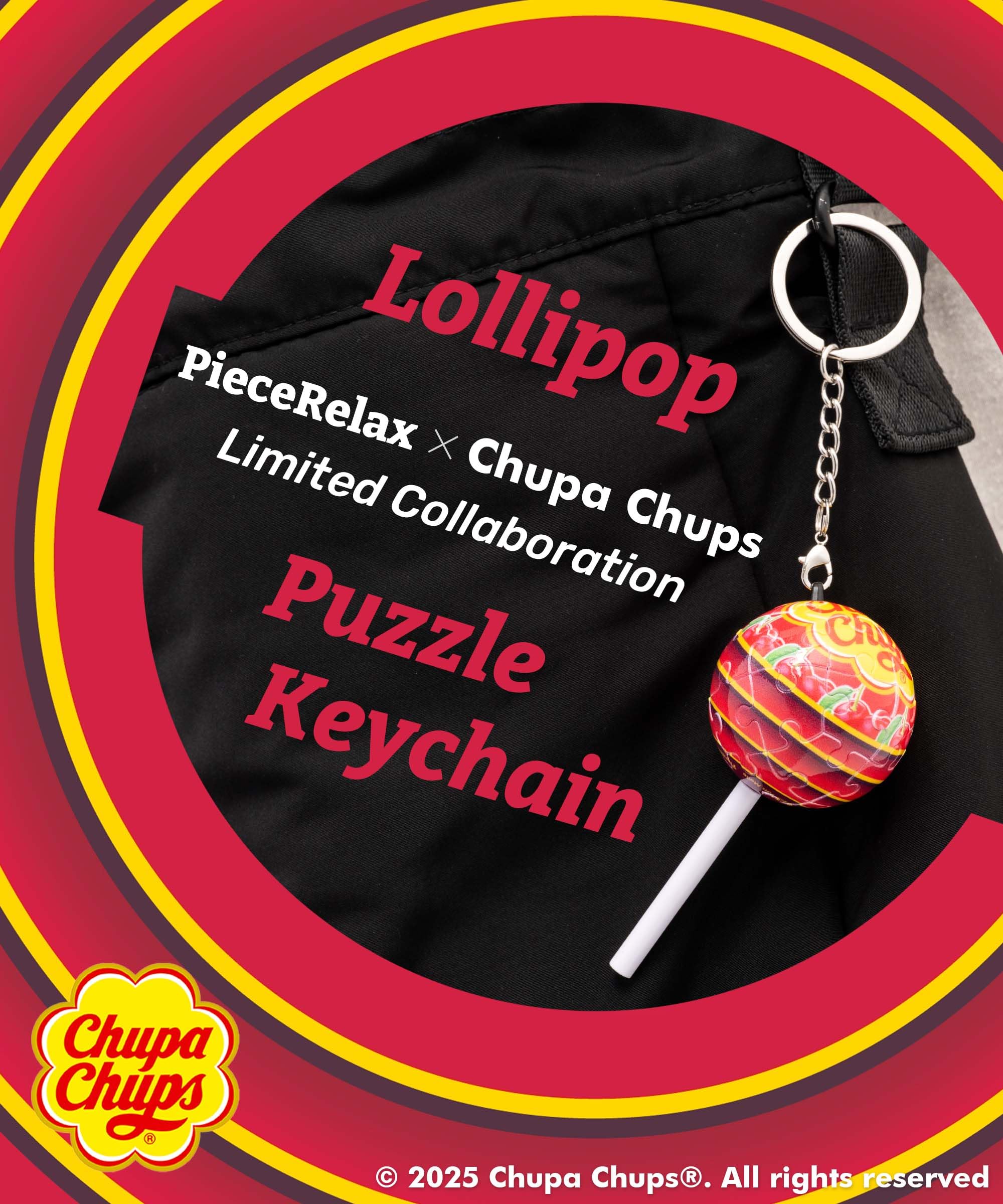 Chupa Chups X PieceRelax 3D Puzzle Keychain 24 Plastic Pieces for Adults - Chups My Flavor - Cherry - Portable Key Ring, Accessories, Bag Charms, Purse Charms, Unique Gifts for Puzzle Lovers [A3890]