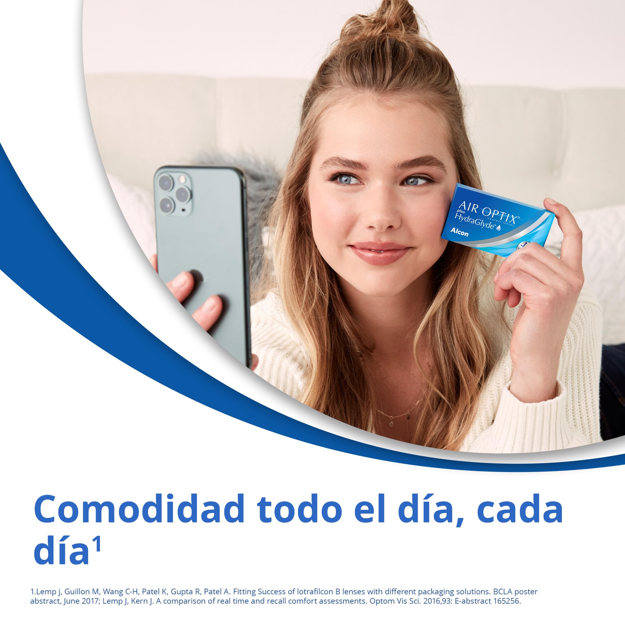 Air Optix plus HydraGlyde Lentes de contacto de reemplazo mensual, Pack de 6, R 8.6 mm, D 14.2 mm, -2.75 Diopt
