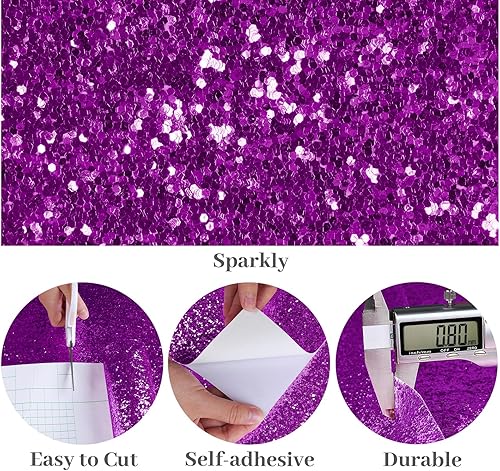 Vista 15 de VaryPaper Papel tapiz plateado con purpurina gruesa de 15.7 x 315 pulgadas, papel de contacto plateado, autoadhesivo, extraíble, con lentejuelas