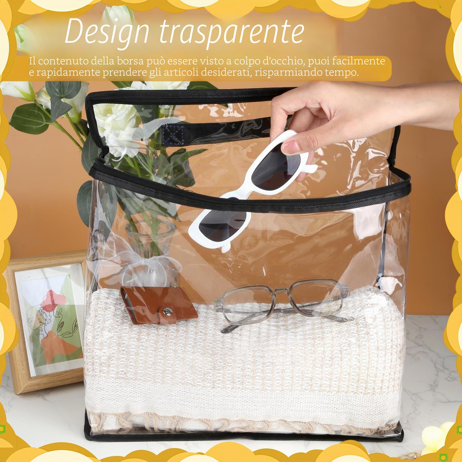 10 pezzi grandi borse portaoggetti per giocattoli, organizer trasparenti PVC impermeabili con chiusura lampo e maniglie