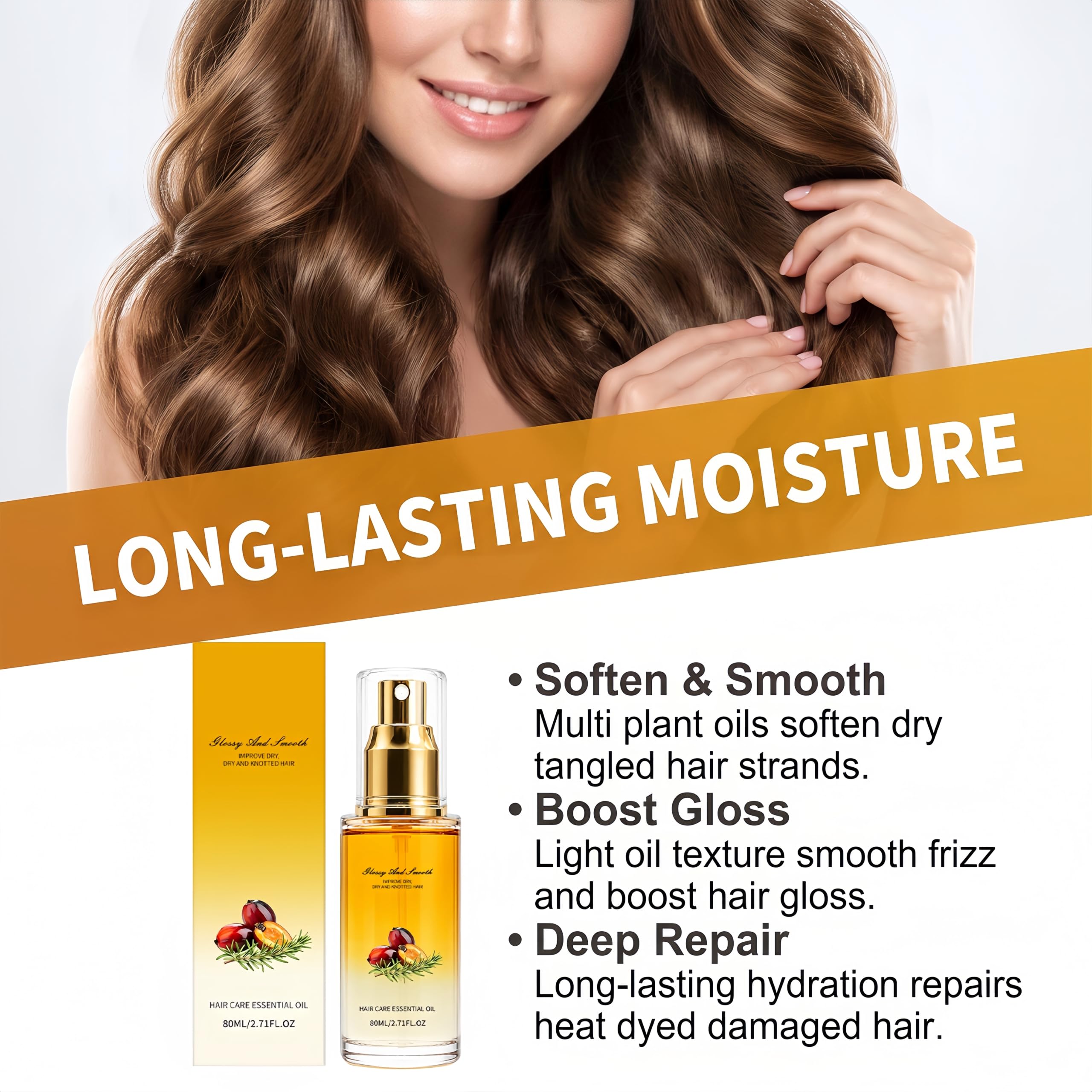 Olio spray leggero per capelli, olio balsamo senza risciacquo (3) | Anti-crespo e controllo dei capelli ribelli, lucentezza e districabilità per capelli secchi e ricci