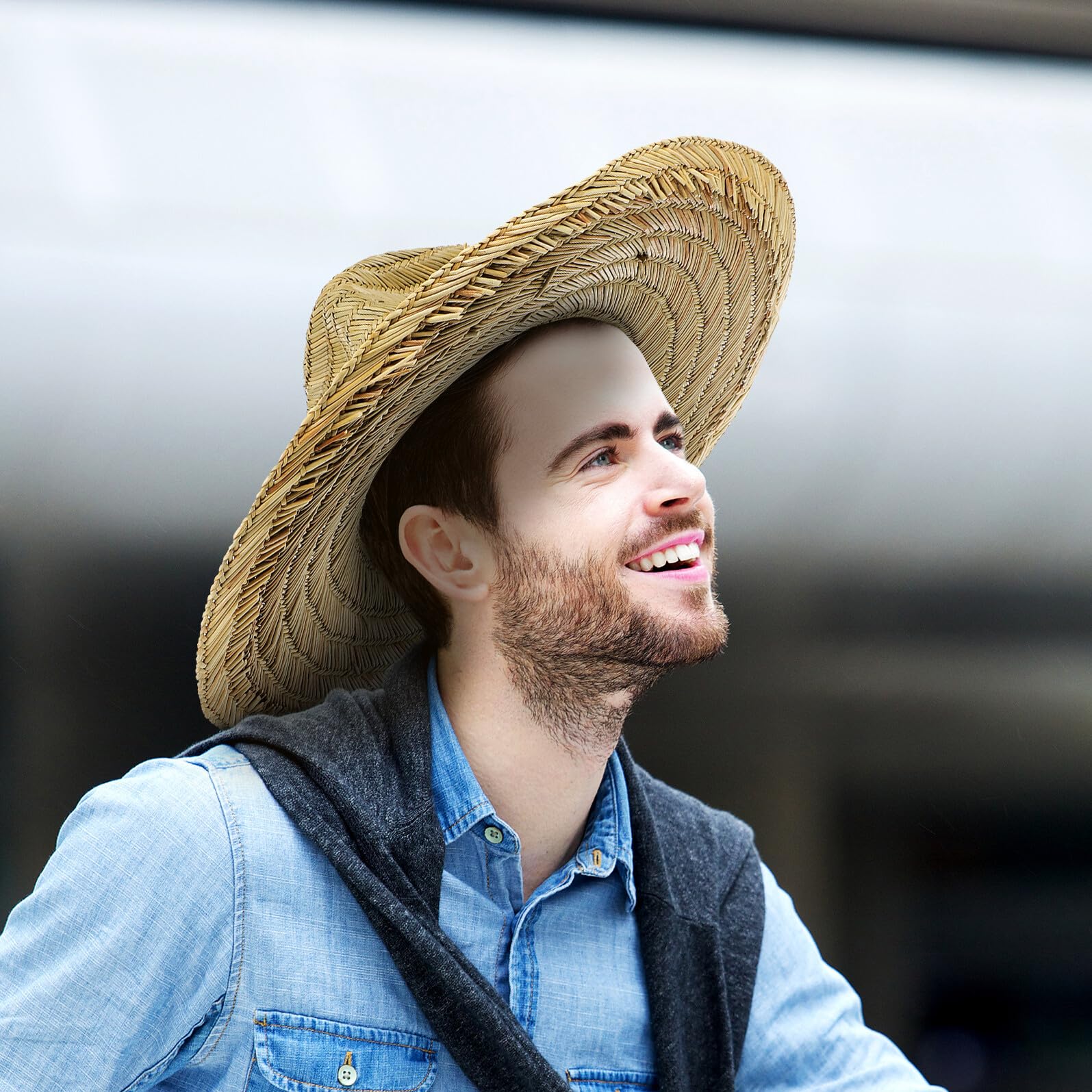 Baluue Sombrero de Sol para Hombre ala Ancha L 58-60 Cm Sombrero de Playa Ligero de Paja Protección UV para Exteriores, Viaje y Vacaciones Verano
