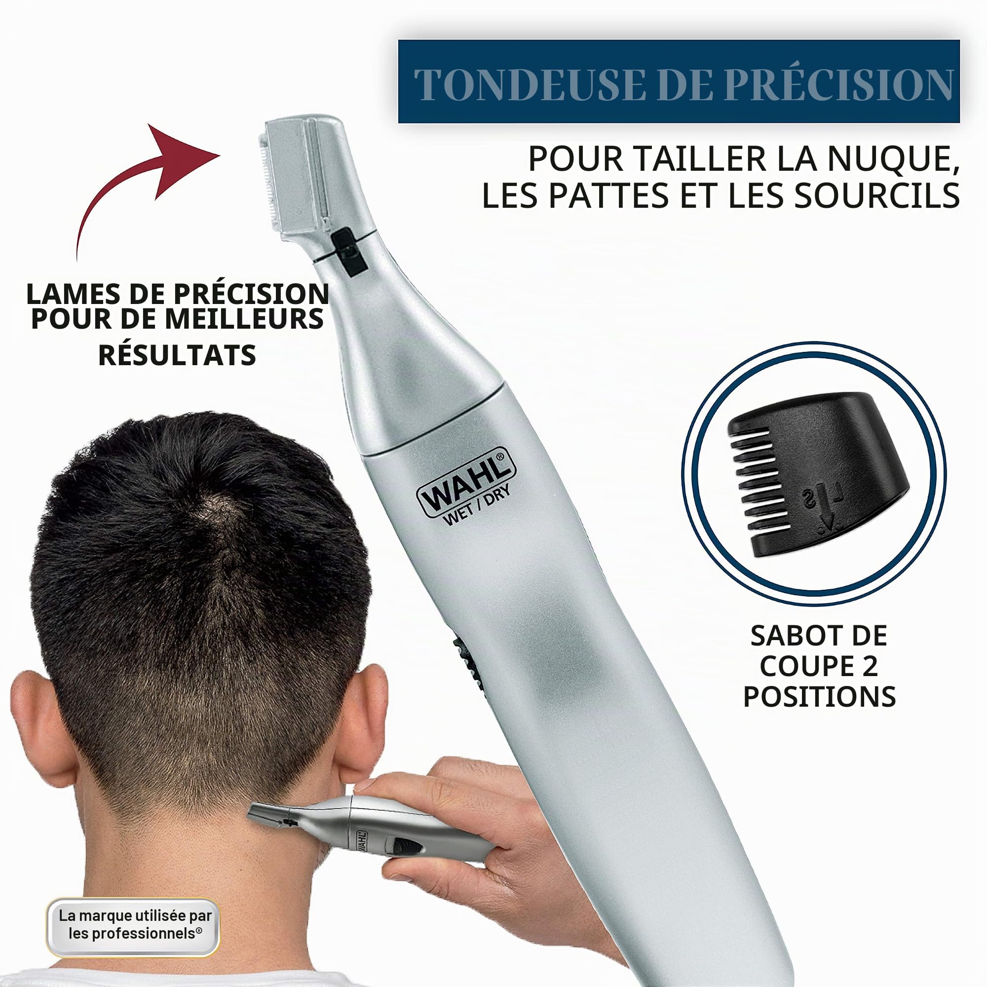 Wahl Tondeuse nez pour homme, pour sourcils, décolleté, nez et oreilles, coupe précise avec têtes interchangeables, batterie incluse – Modèle 5545-400