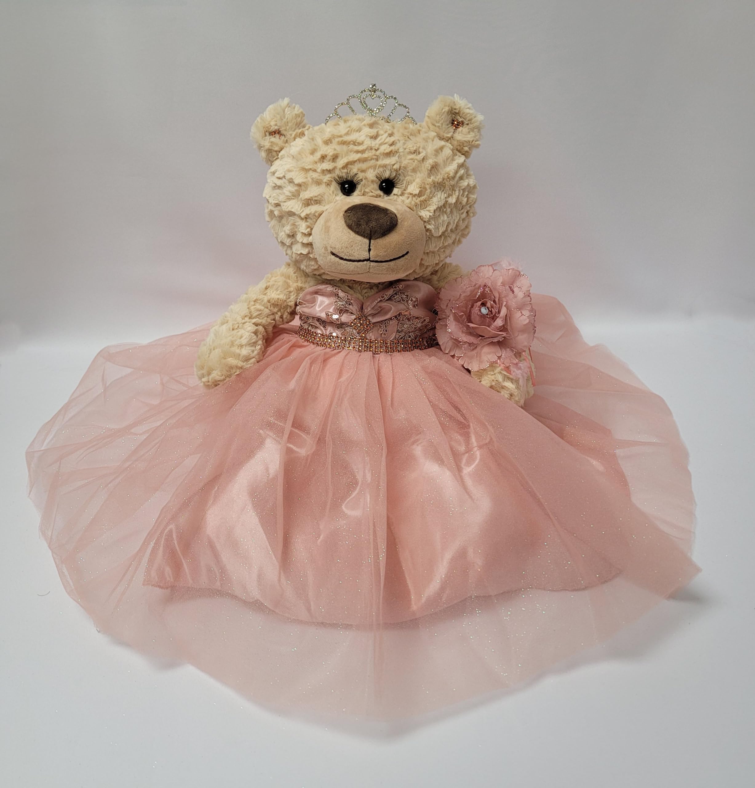 Kinnex Quinceanera Last Doll Teddy Bear – 20" Dressed Bear With Gown, Tiara & Bouquet, Quince Centerpiece Gift (Red)