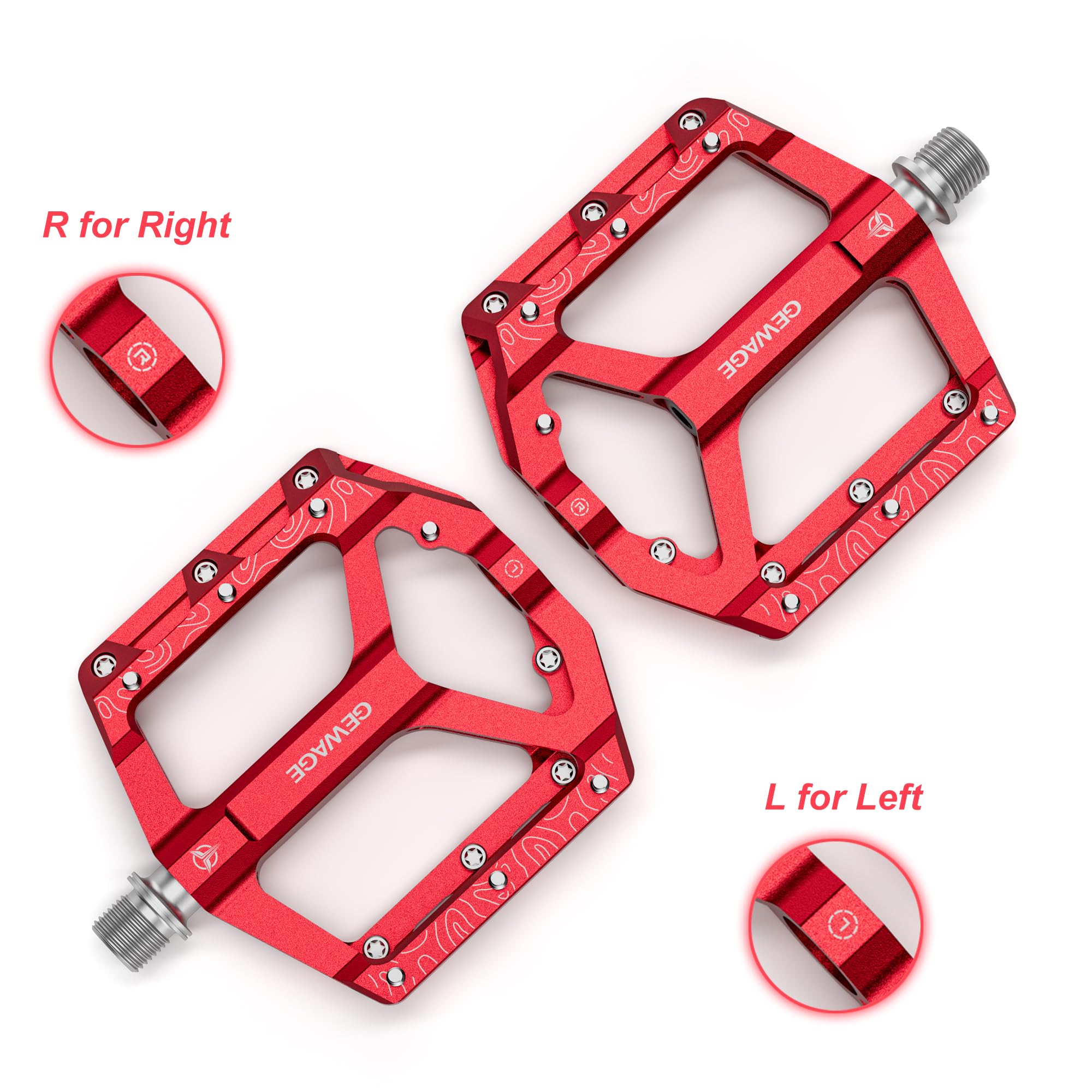 GEWAGE Set pedali per MTB – Pedali piatti per Mountain Bike e Gravel Bike, antiscivolo e durevoli, in lega di alluminio, fresati a CNC, asse 9/16", installazione facile