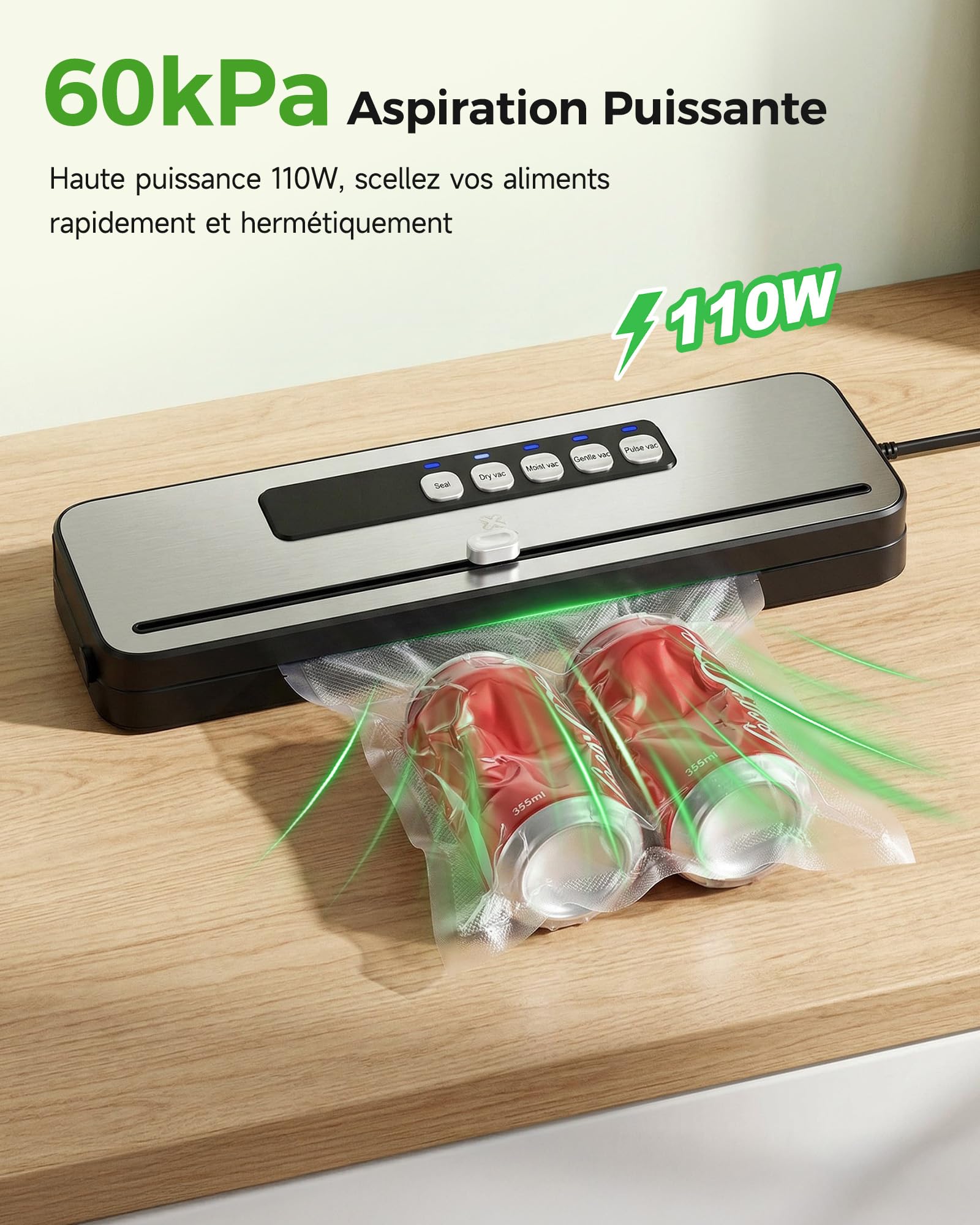 WOOX Machine sous Vide Alimentaire, Appareil de Mise sous Vide Compact pour la Cuisine, Modes Sec et Humide pour une Conservation Optimale, Avec 10 Sacs et Coupe-sac Intégré
