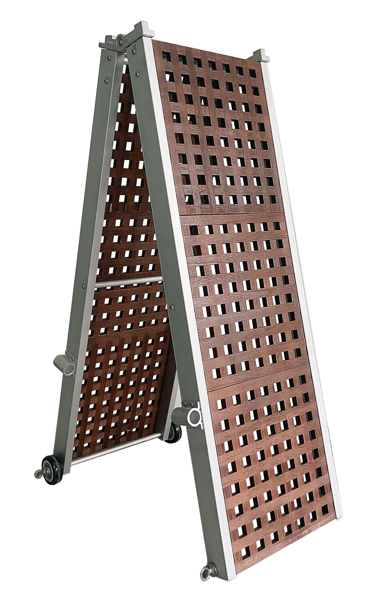 Passerelle de Bateau Bois Teck en Alliage Léger Pliante Pliable Fabriquée en Aluminium avec Support de Lyre et Roues Antidérapante 200cm HG200