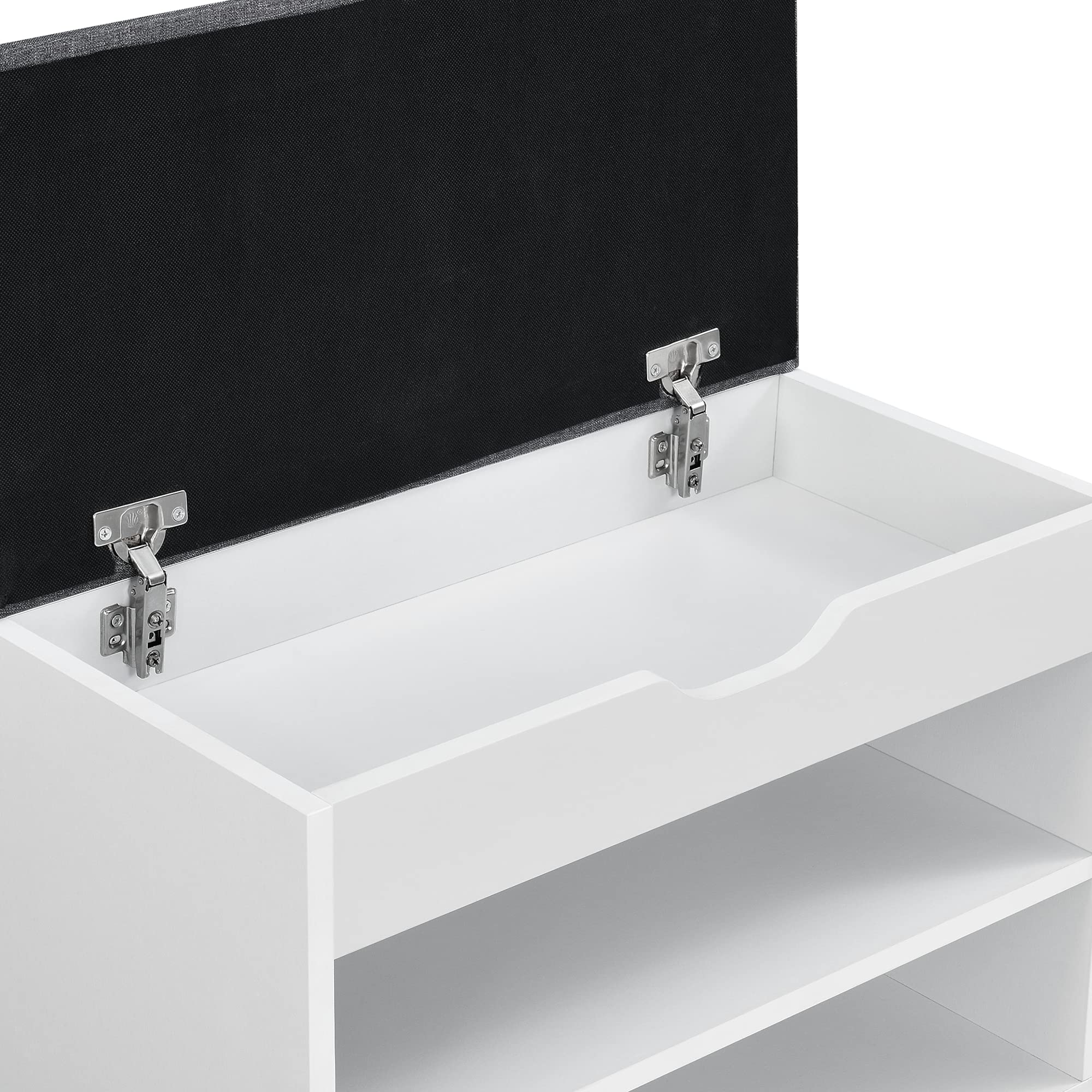 [en.casa] Panchina Portascarpe con Seduta Imbottita a Ribalta e Contenitore Interno Panca Scarpiera Salvaspazio con Scomparti Aperti per Ingresso 46x60x30 cm Bianco/Grigio