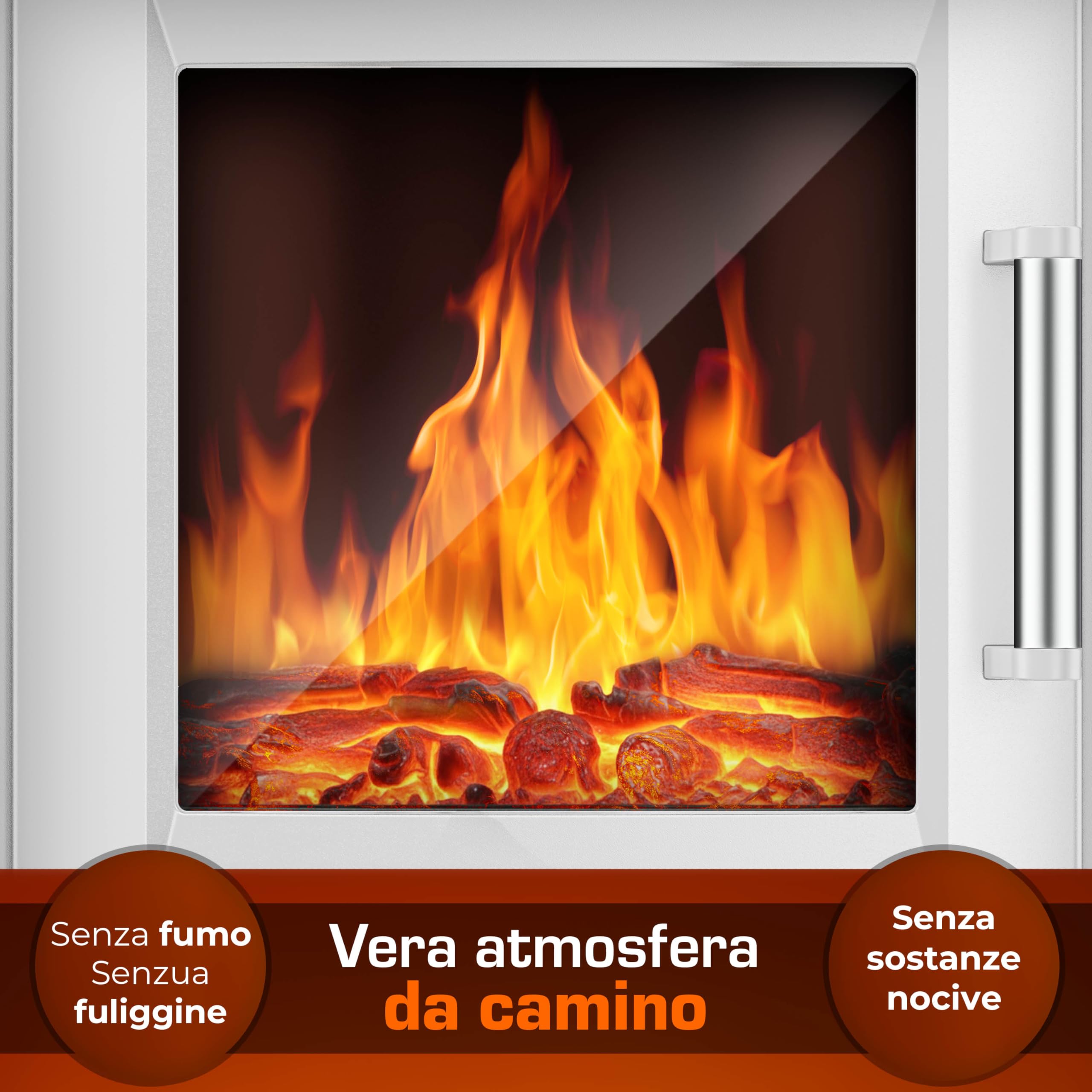 TRESKO Camino elettrico con riscaldamento con telecomando e app WiFi, camino elettrico, 1800 W, effetto fiamma a LED, modalità di colore, termostato, timer, stufa elettrica, camino, camino, 2 livelli