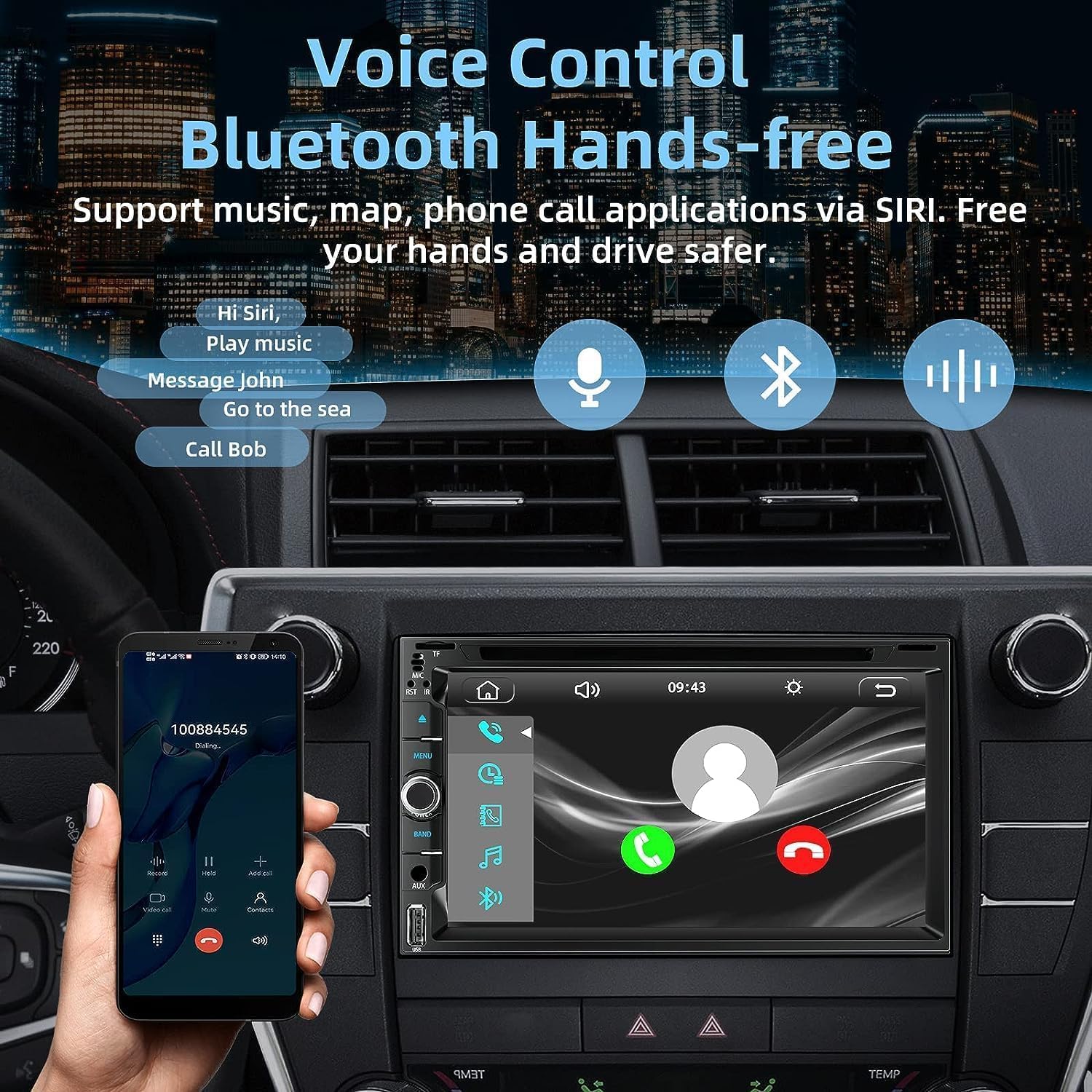 Double Din Car Radio with CD/DVD Player- Support CarPlay & Android Auto, 7 Inch Car Stereo with Bluetooth, Rear Camera, USB/TF/AUX, AM/FM Radio Receiver