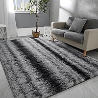 Vista 11 de Hutha - Alfombras grandes de 4 x 6 pies para sala de estar, alfombra súper suave y moderna de pelo largo para dormitorio, alfombras de felpa blanco