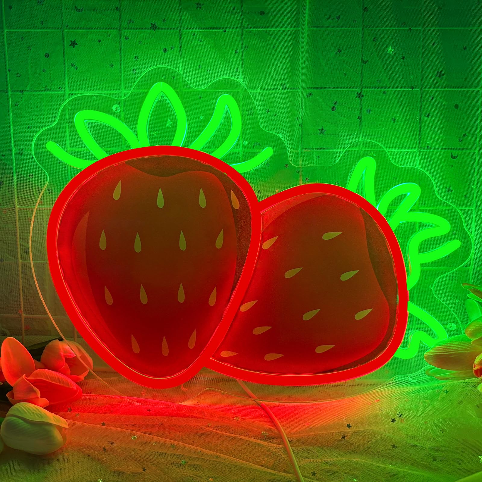 Weeddy Strawberry Neon Sign For Wall Decor Dimmable Uv-Printed Fruit Led Lights