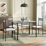 NAFORT 5 Ensemble de table à manger pour pièces 4, Table de cuisine en marbre faux et chaises 4, Table moderne de salle à manger rectangulaire avec chaises à manger rembourrées, mobilier de cuisine en métal et bois