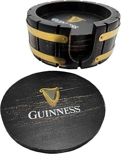 Guinness - Juego de posavasos de cerveza con soporte, 6 unidades, madera de barril de cerveza, perfecto para bares y fiestas en el hogar