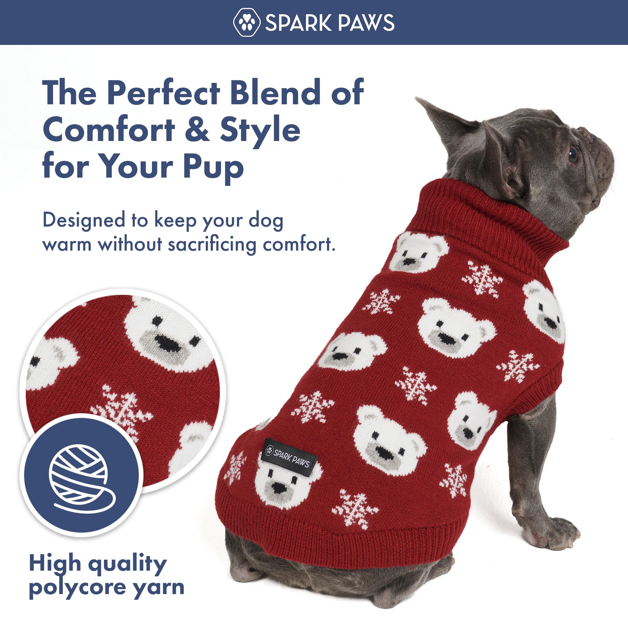 Spark Paws Pull en tricot pour chien de petite, moyenne et grande taille – Pull d'hiver chaud à col roulé pour temps froid, (ours polaire, taille 3XL)