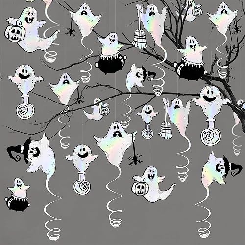Decoraciones de fiesta de Halloween, remolinos de fantasma, espirales de fantasmas iridiscentes, serpentina, calabaza, araña, fantasma, fantasma,