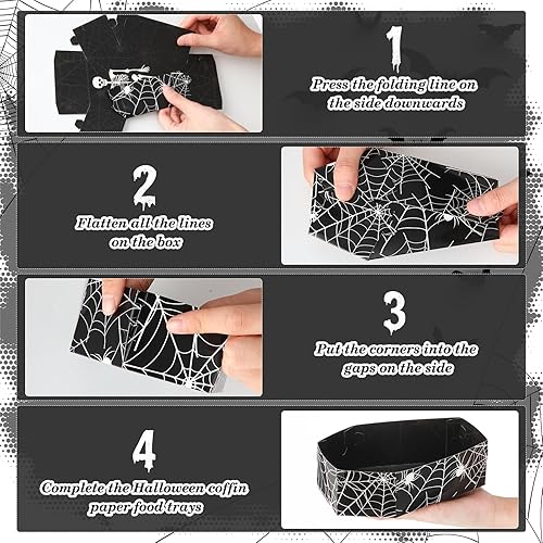 Miniatura 6 de Tenceur 100 bandejas de aperitivos de ataúd de Halloween, suministros de alimentos, cajas de ataúd para golosinas para almacenamiento de Halloween,
