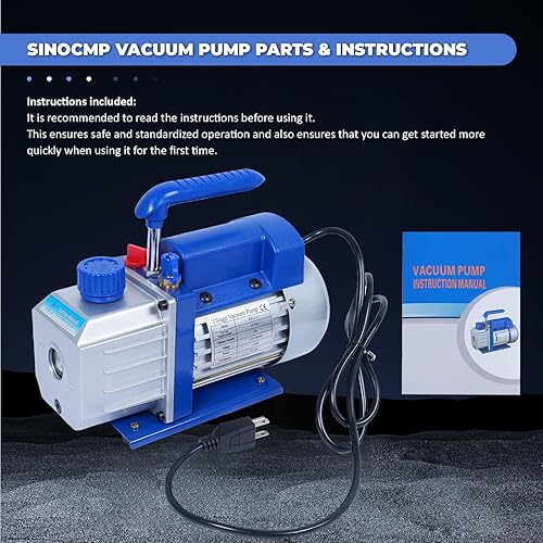 Miniatura 7 de SINOCMP Bomba de vacío de una sola etapa 4CFM, HVAC 110V 60HZ 13 HP Power para R12 R22 R134a R410a R502 AC Sistema de recarga de refrigerante, para