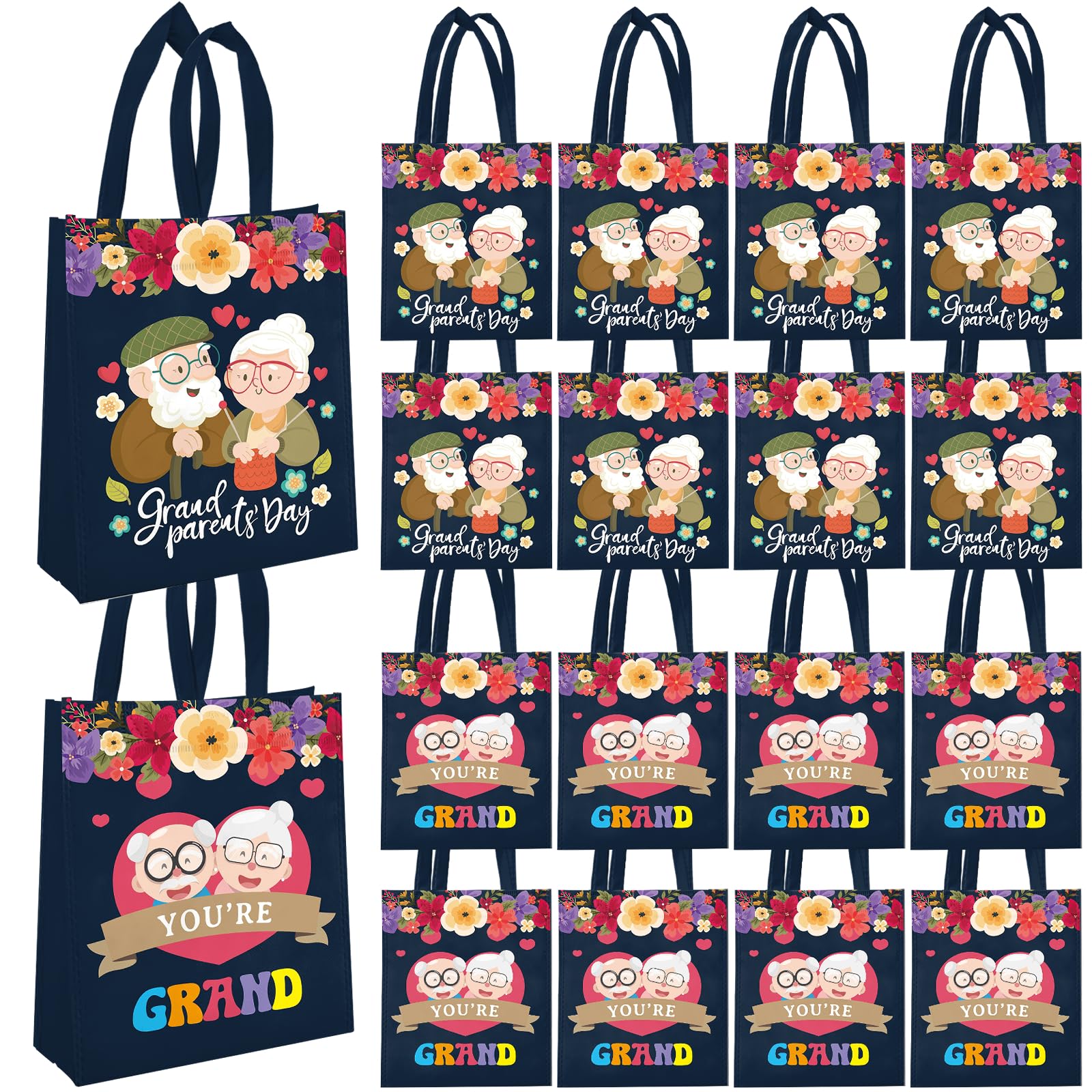 20-Pack Grandparents Day Gift Bags - Happy Grandparents Day Party Favor Bags 9.84x7.87 Inches